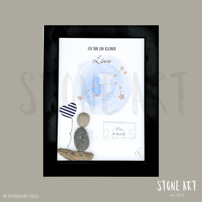 Steinbild Löwe Geschenk zur Geburt blau