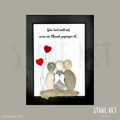 Steinbild Trauergeschenk mit Spruch Liebe hört nicht auf