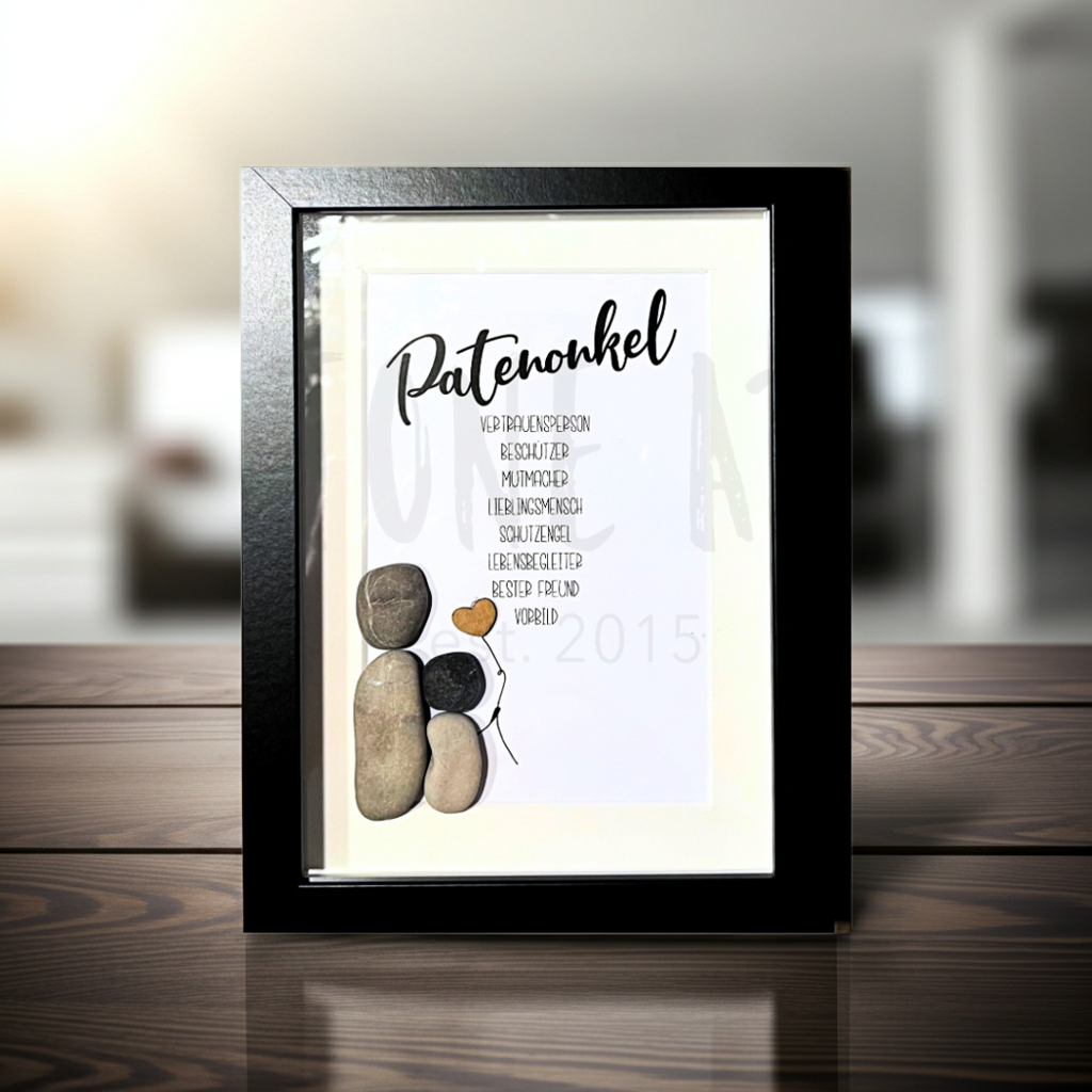 Handgefertigtes Steinbild Patenonkel – persönliches Patengeschenk zur Taufe aus Natursteinen