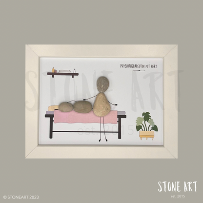 Handgefertigtes Steinbild mit der Aufschrift „Physiotherapeut“ – kreatives Geschenk für Praxis, Abschluss oder als Dankeschön.