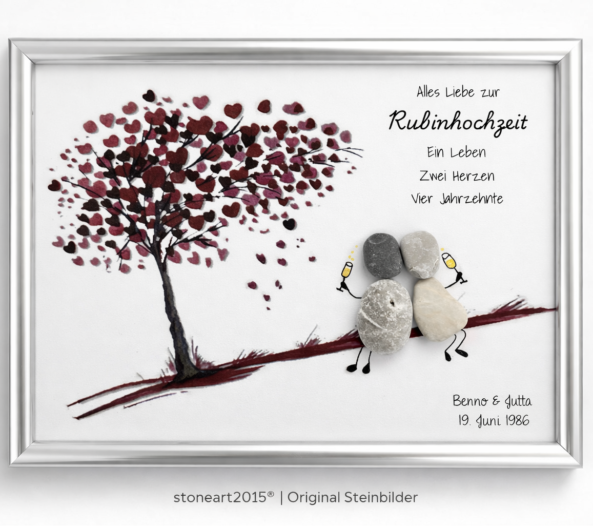 Steinbild Rubinhochzeit silberner Rahmen