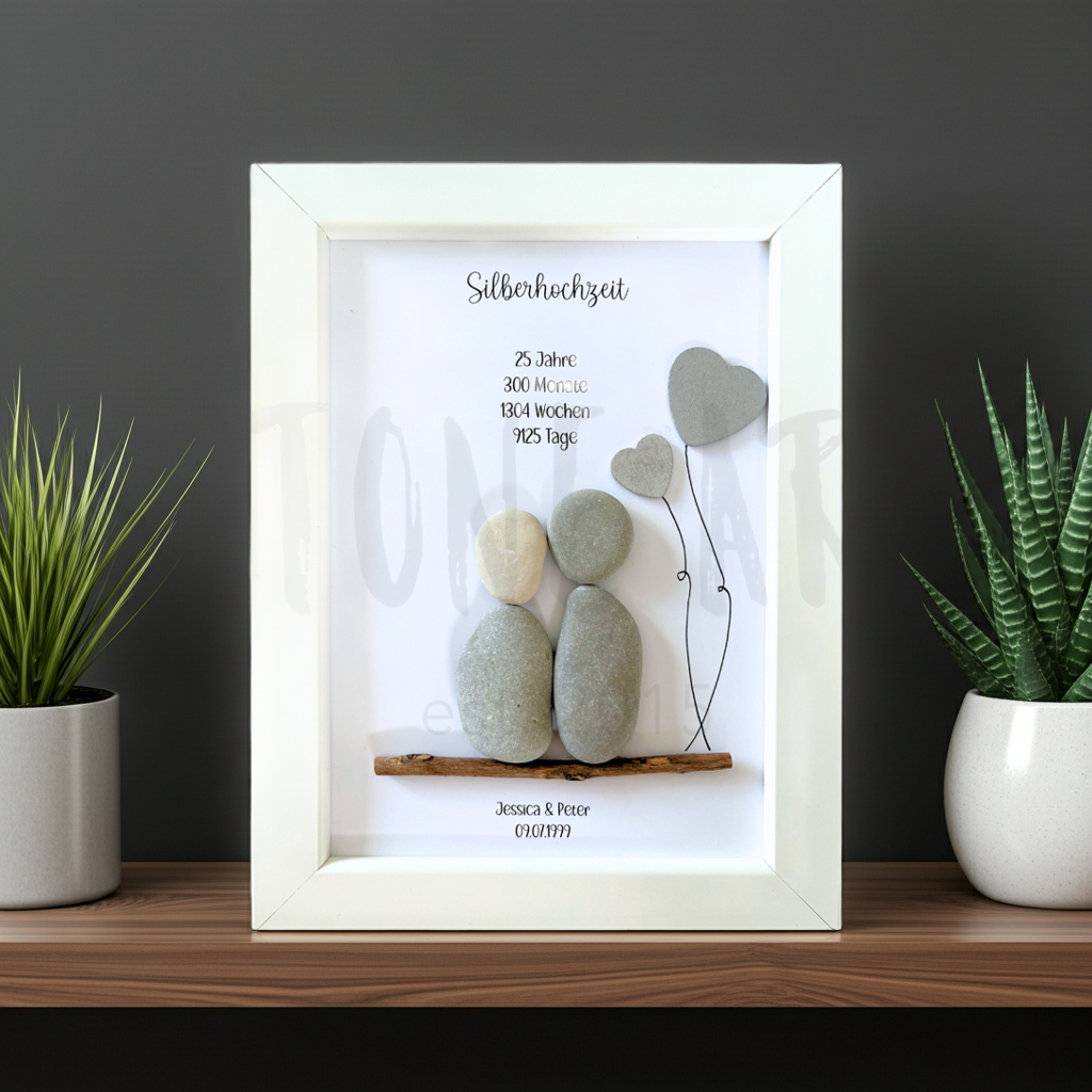 Silberhochzeit Steinbild mit Herzballons als moderne Wohnraumdekoration