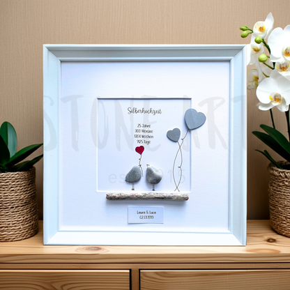 Handgefertigtes Steinbild zur Silberhochzeit als Wanddekoration im Wohnzimmer