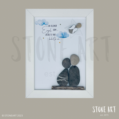 Steinbild Trauergeschenk mit Engelmotiv aus Natursteinen