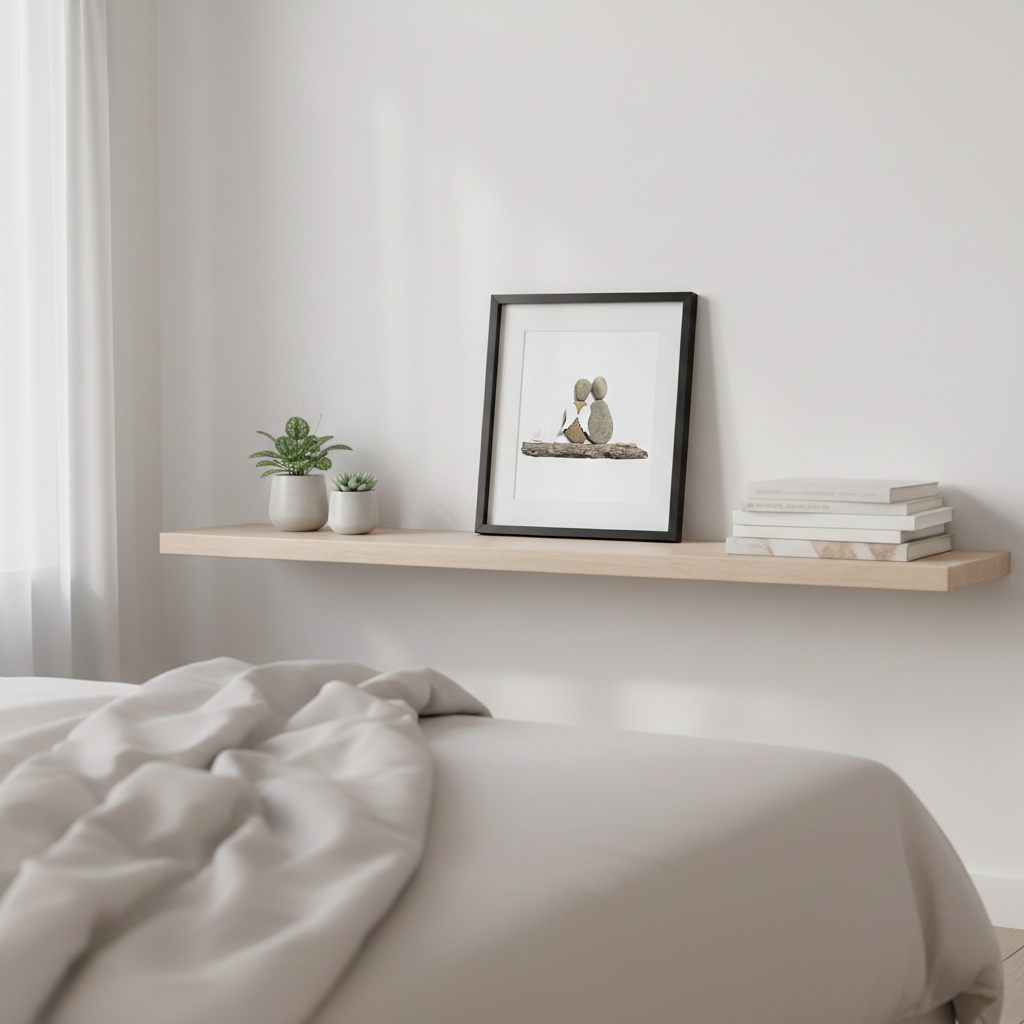 Trauer Steinbild dekoriert im ruhigen Wohnraum auf Regal