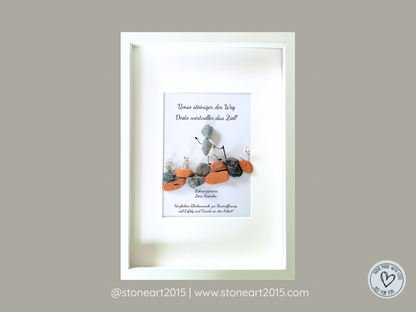 Handgemachtes Steinbild mit Spruch Um so steiniger der Weg desto wertvoller das Ziel - Geschenk Geschäftseröffnung