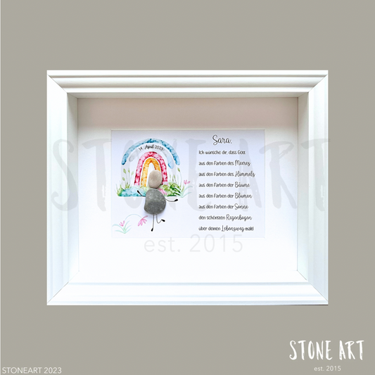 Steinbild als Geschenk zur Taufe Kommunion Konfirmation Regenbogen personalisierbar mit Namen