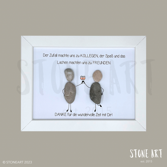 Handgefertigtes Steinbild mit dem Spruch „Der Zufall machte uns zu Kollegen “ – emotionales Geschenk für Kolleginnen und Kollegen.