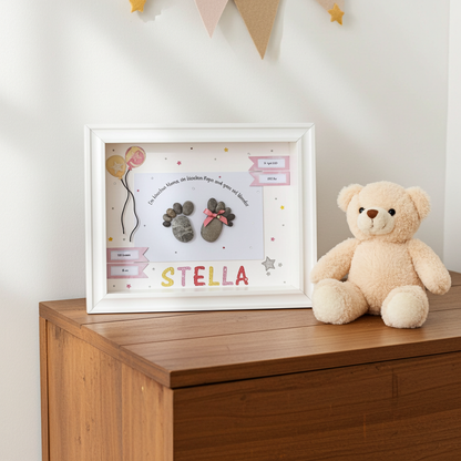 TAUF31Steinbild-Ein bisschen Mama ein bisschen Papa und ganz viel Wunder-Taufgeschenk-Geschenk zur Geburt auf Kommode