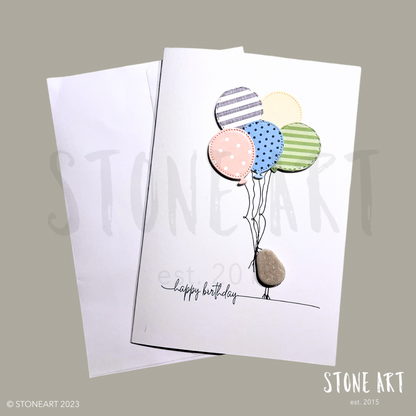 Steinkarte Happy Birthday -Besondere Glückwunschkarte zum Geburtstag mit einem Kieselstein