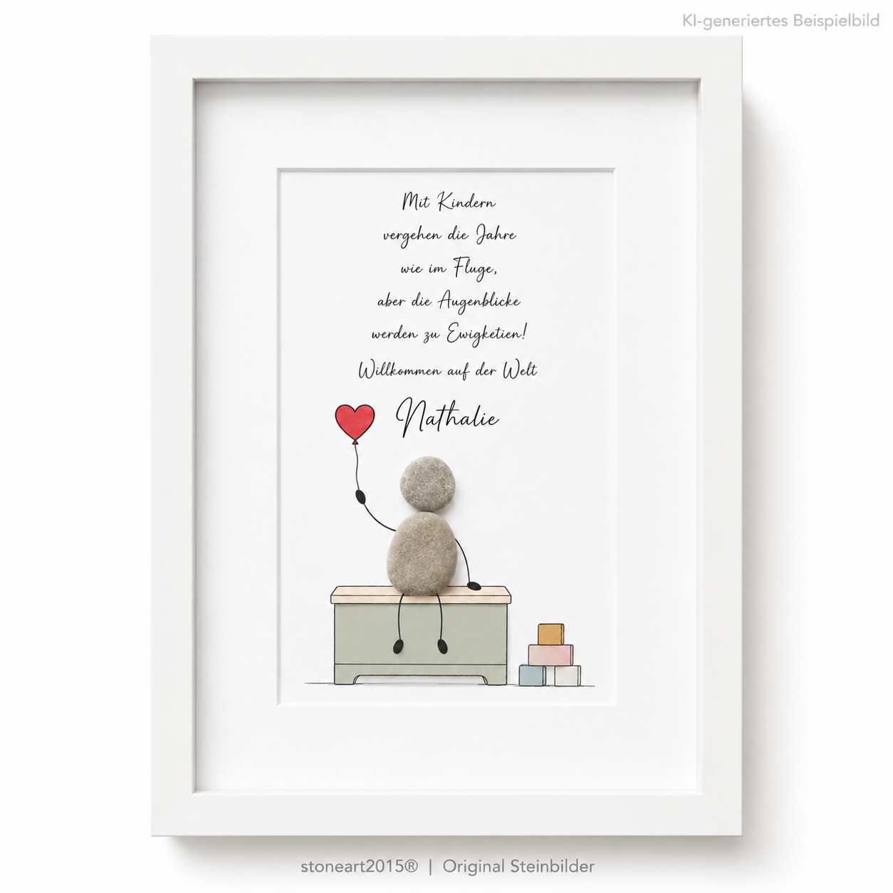 Kieselsteinbild Mit Kindern vergehen die Jahre, Geschenk zur Geburt, handgemachtes Steinbild