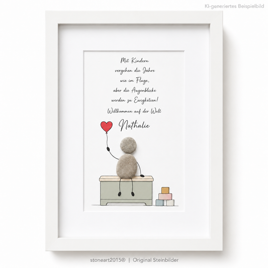 Kieselsteinbild Mit Kindern vergehen die Jahre, Geschenk zur Geburt, handgemachtes Steinbild