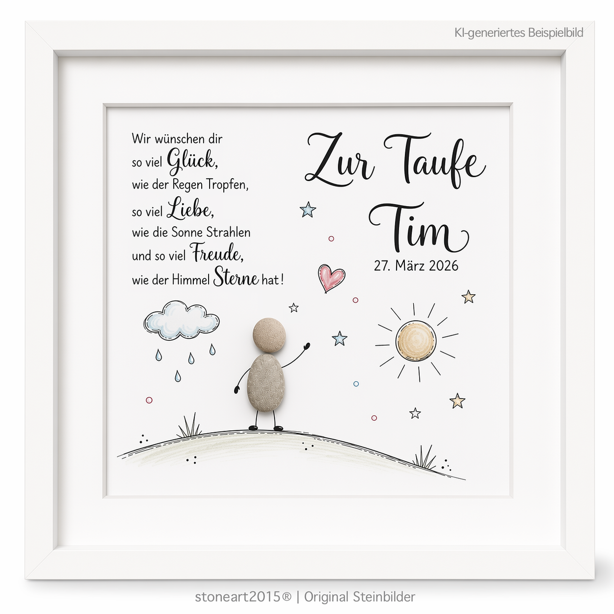 Kieselsteinbild Wir wünschen dir so viel Glück, Geschenk zur Taufe, handgemachtes Steinbild
