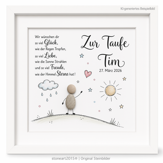 Kieselsteinbild Wir wünschen dir so viel Glück, Geschenk zur Taufe, handgemachtes Steinbild