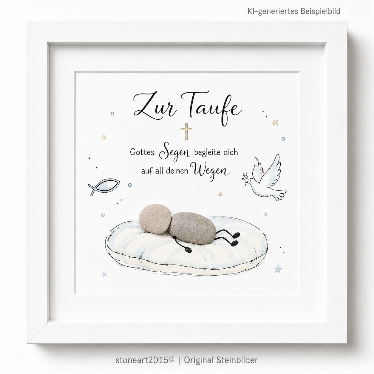 Kieselsteinbild Gottes Segen begleite dich, Geschenk zur Taufe, handgemachtes Steinbild