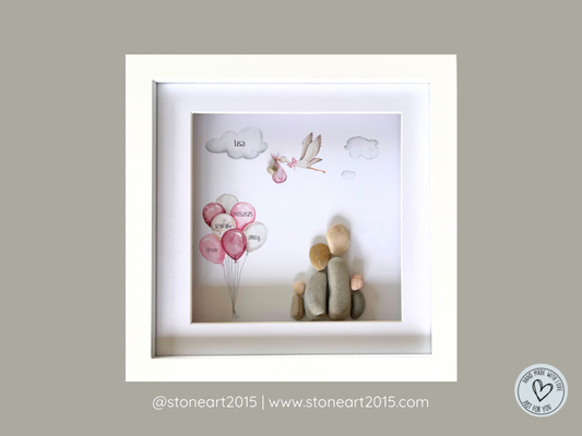 Handgemachtes Steinbild zur Geburt mit Storch-Motiv – liebevolles Geschenk zur Geburt eines Babys