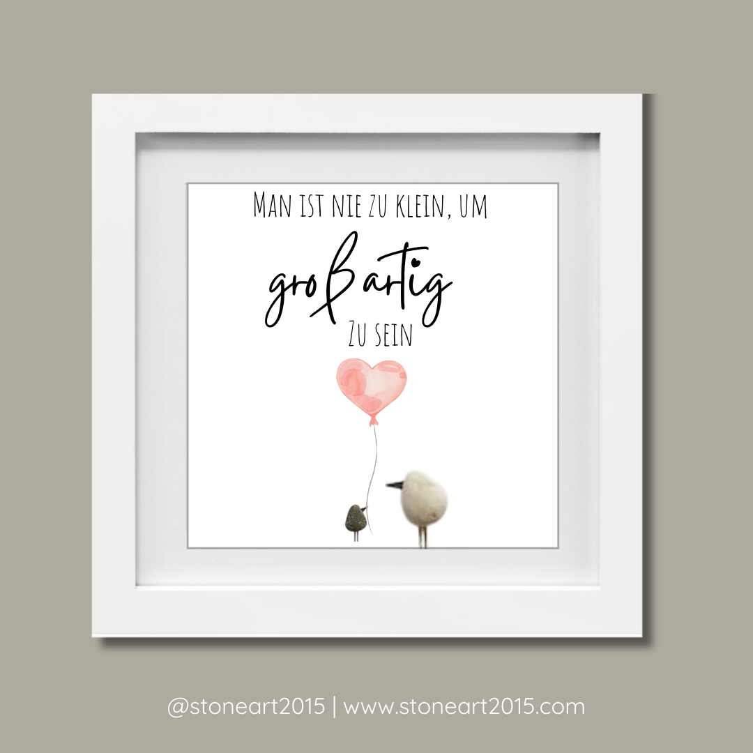 Handgefertigtes Steinbild mit motivierendem Spruch als Mutmacher Geschenk und Affirmation für Kinder und Jugendliche.