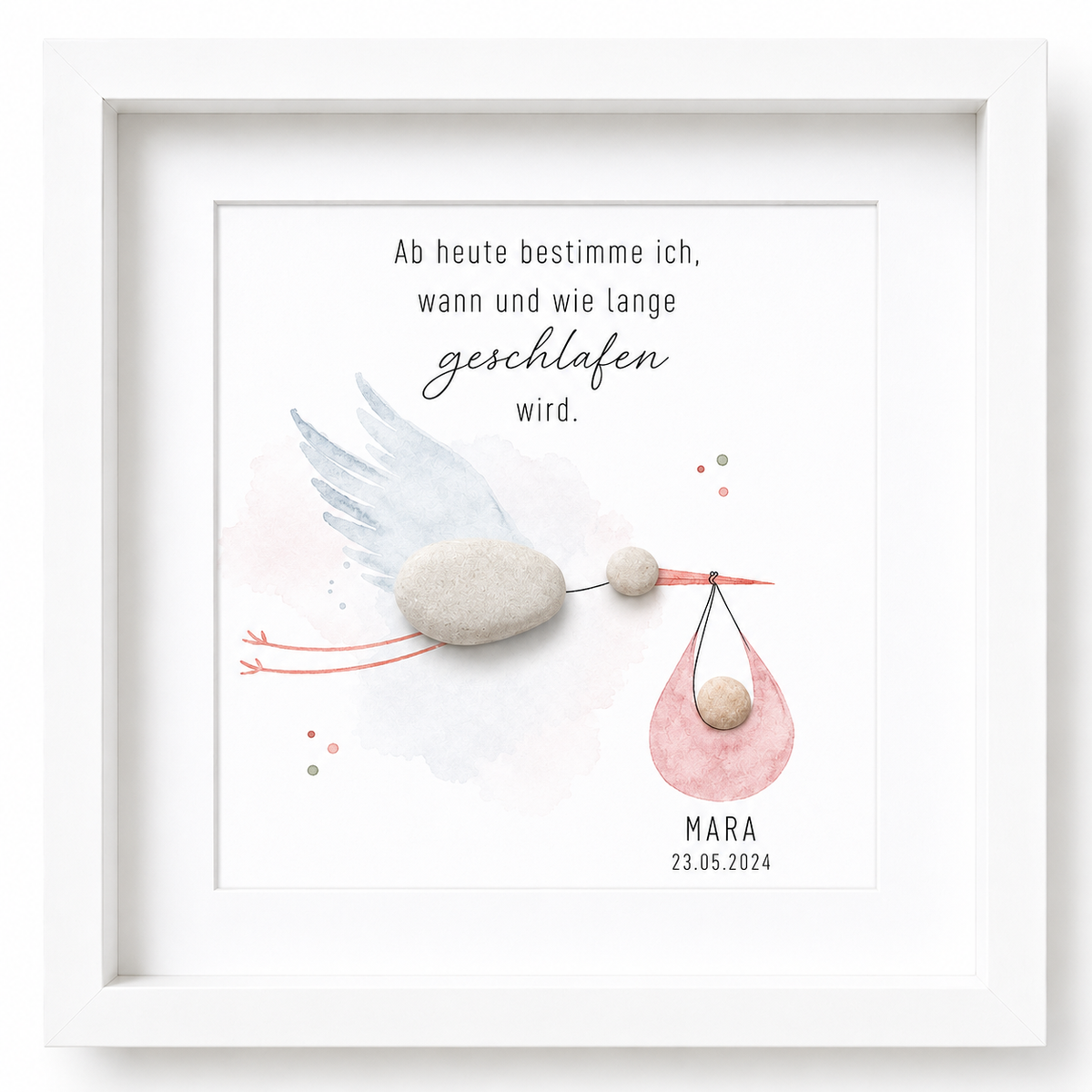 Kieselsteinbild Ab heute bestimme ich, wann und wie lange geschlafen wird – Geschenk zur Geburt, handgemachtes Steinbild