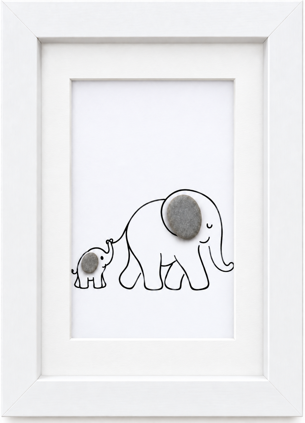 Kieselsteinbild Elefanten – Kinderzimmer-Deko, handgemachtes Steinbild