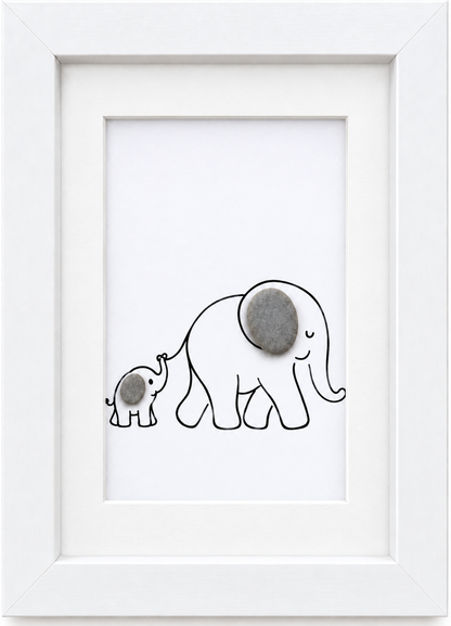 Kieselsteinbild Elefanten – Kinderzimmer-Deko, handgemachtes Steinbild