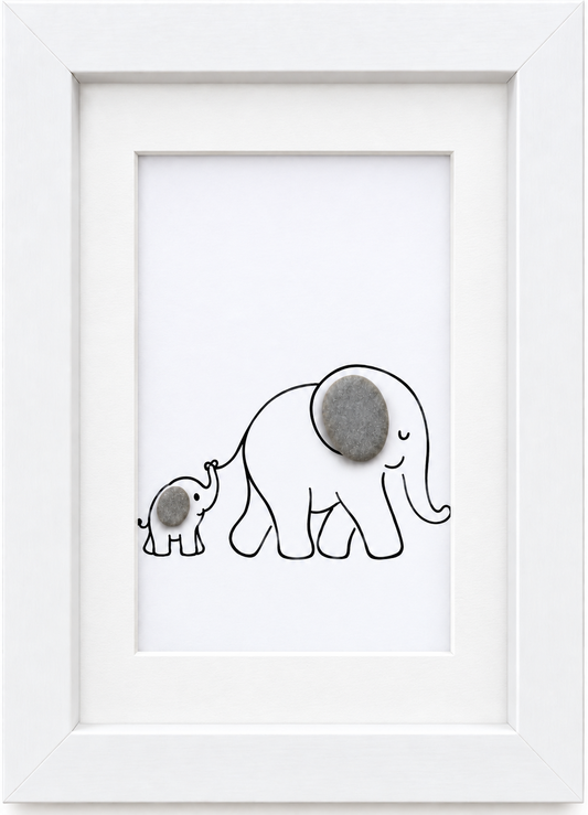 Kieselsteinbild Elefanten – Kinderzimmer-Deko, handgemachtes Steinbild