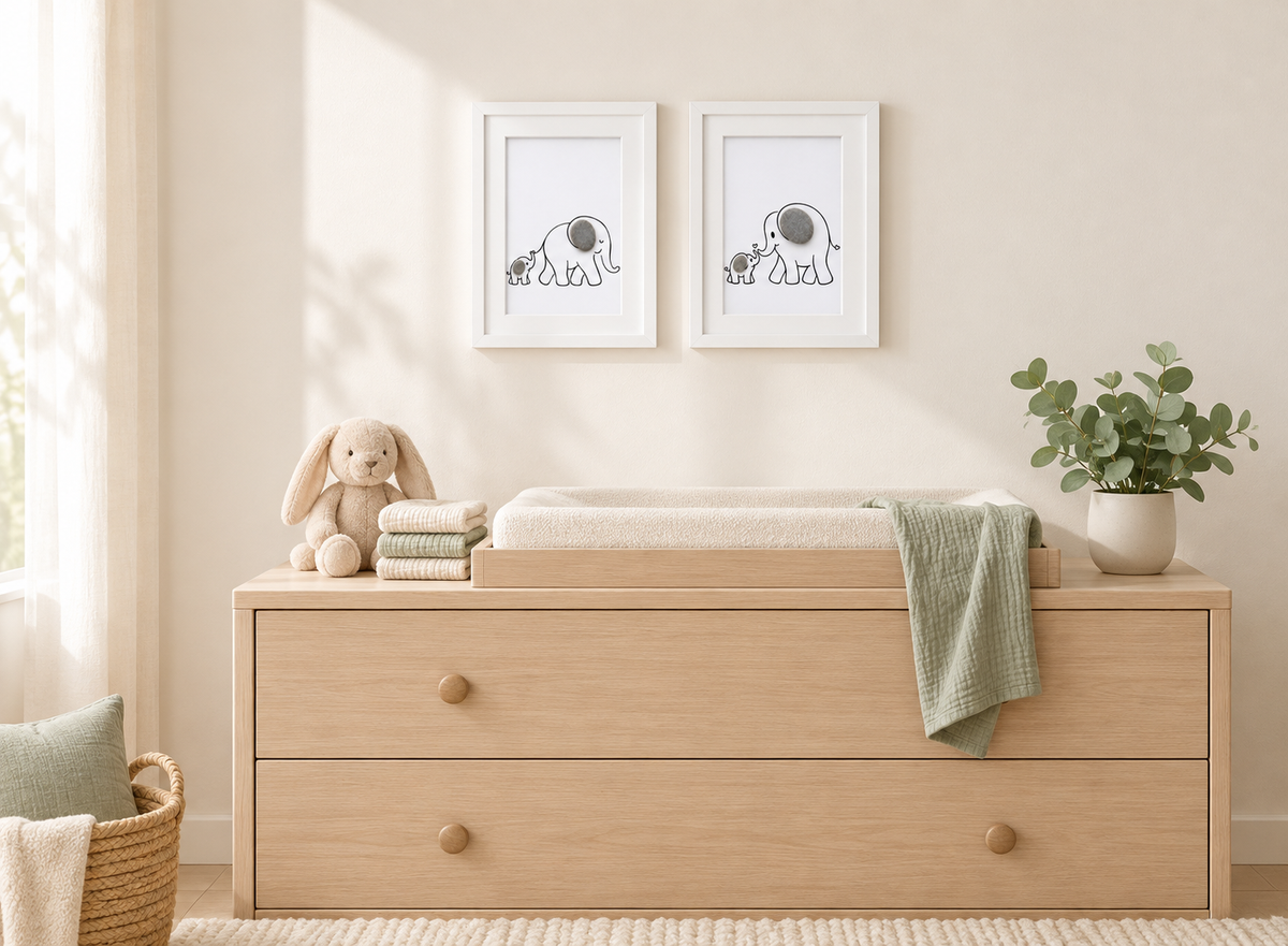Kieselsteinbild Elefanten – Kinderzimmer-Deko, handgemachtes Steinbild