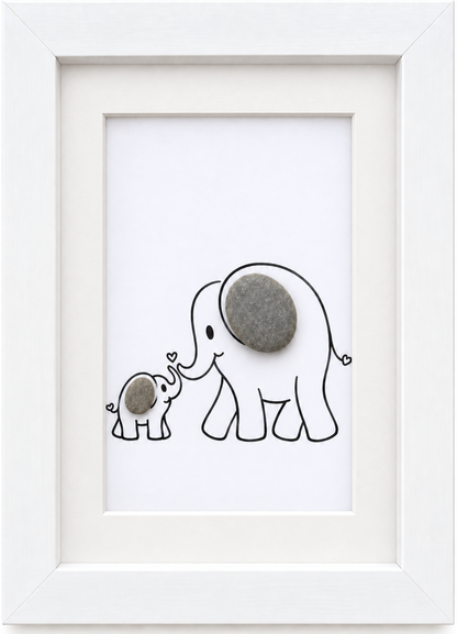 Kieselsteinbild Elefanten – Kinderzimmer-Deko, handgemachtes Steinbild