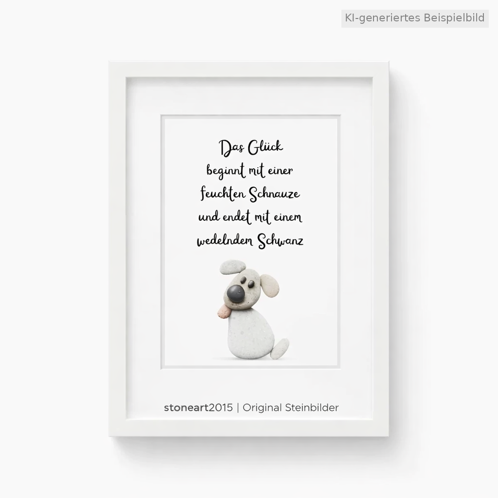 Kieselsteinbild Das Glück beginnt mit einer feuchten Schnauze, Geschenk für Hundeliebhaber, handgemachtes Steinbild