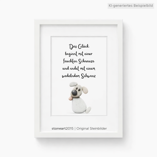 Kieselsteinbild Das Glück beginnt mit einer feuchten Schnauze, Geschenk für Hundeliebhaber, handgemachtes Steinbild