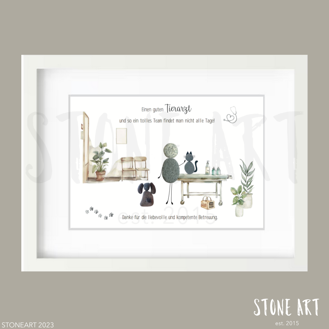 Steinbild Tierarzt Danke mit Herz – Kieselsteine handgemacht, Geschenk für Tierärzte 