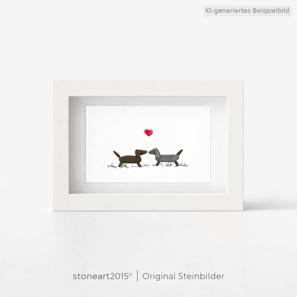 Kieselsteinbild Dackelliebe, Geschenk für Dackelfans, handgemachtes Steinbild