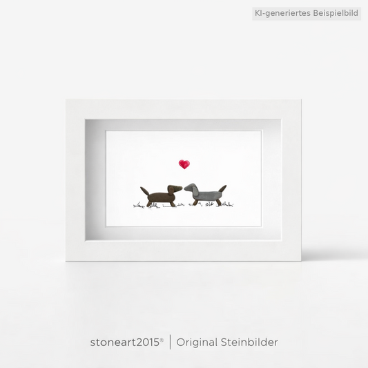 Kieselsteinbild Dackelliebe, Geschenk für Dackelfans, handgemachtes Steinbild