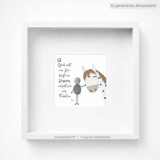 Kieselsteinbild Glück riecht nach Heu klingt nach Hufschlag und fühlt sich nach Freiheit an, Geschenk für Pferdeliebhaber, handgemachtes Steinbild