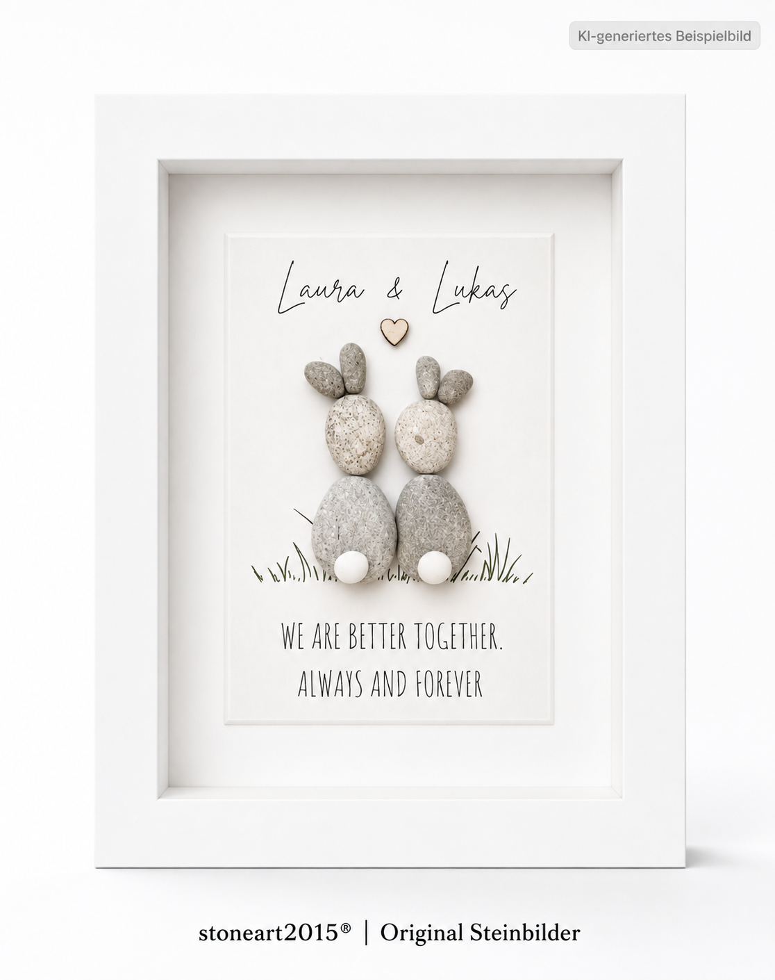 Kieselsteinbild We are better together, always and forever – Hasenpaar personalisiert, handgemachtes Steinbild