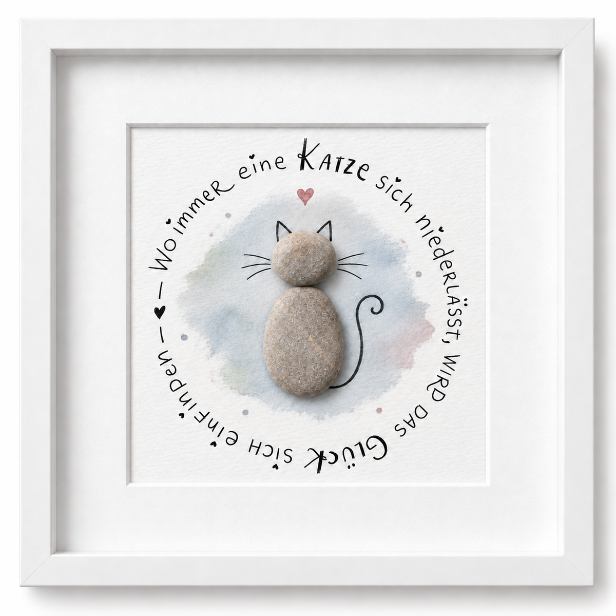Kieselsteinbild Wo immer eine Katze sich niederlässt, wird das Glück sich einfinden – Geschenk für Katzenliebhaber, handgemachtes Steinbild
