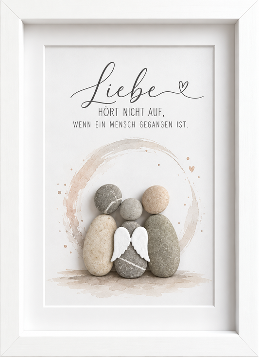Steinbild Trauergeschenk mit Spruch Liebe hört nicht auf