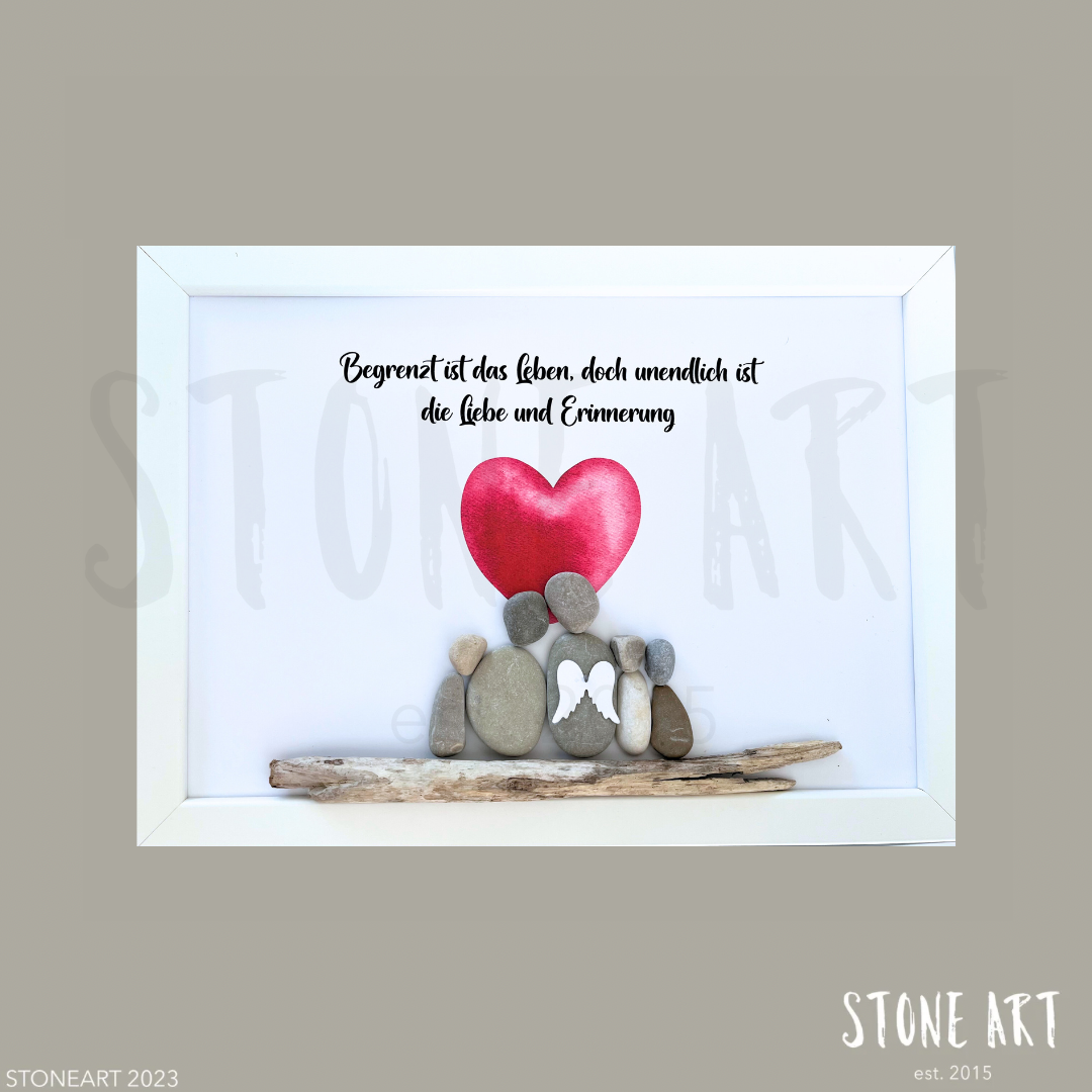 Steinbild Trauergeschenk mit Spruch Begrenzt ist das Leben aus Naturkieseln