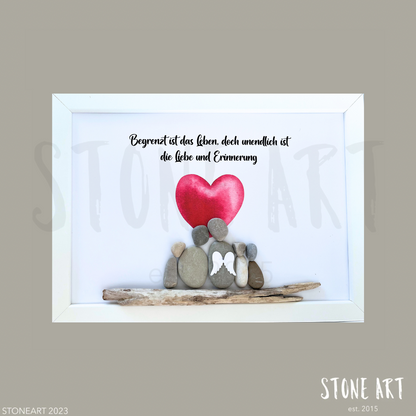 Steinbild Trauergeschenk mit Spruch Begrenzt ist das Leben aus Naturkieseln