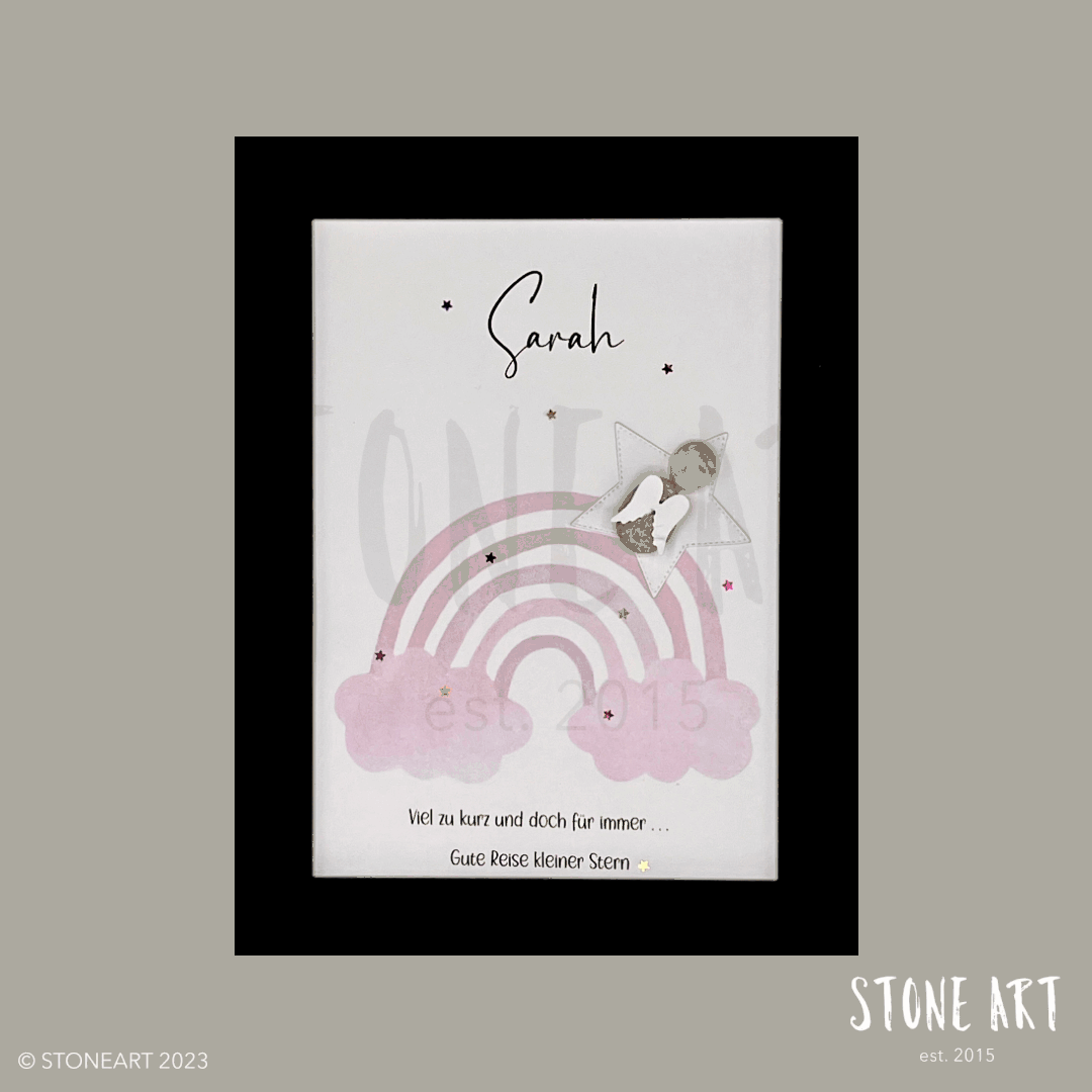 Steinbild Sternenkind Trauergeschenk mit Spruch Viel zu kurz und doch für immer rosa