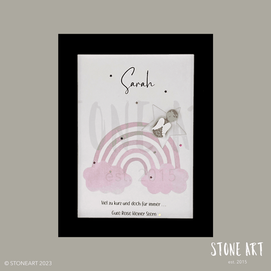 Steinbild Sternenkind Trauergeschenk mit Spruch Viel zu kurz und doch für immer rosa