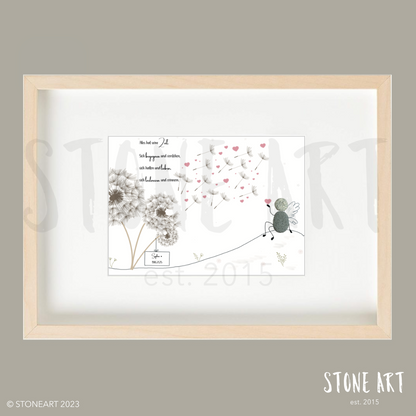 Handgefertigtes Steinbild mit dem Spruch „Alles hat seine Zeit“ – tröstendes Geschenk bei Trauer und Verlust.