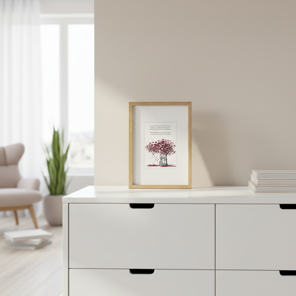 Erinnerungs Steinbild dekoriert im Wohnraum als Trauergeschenk