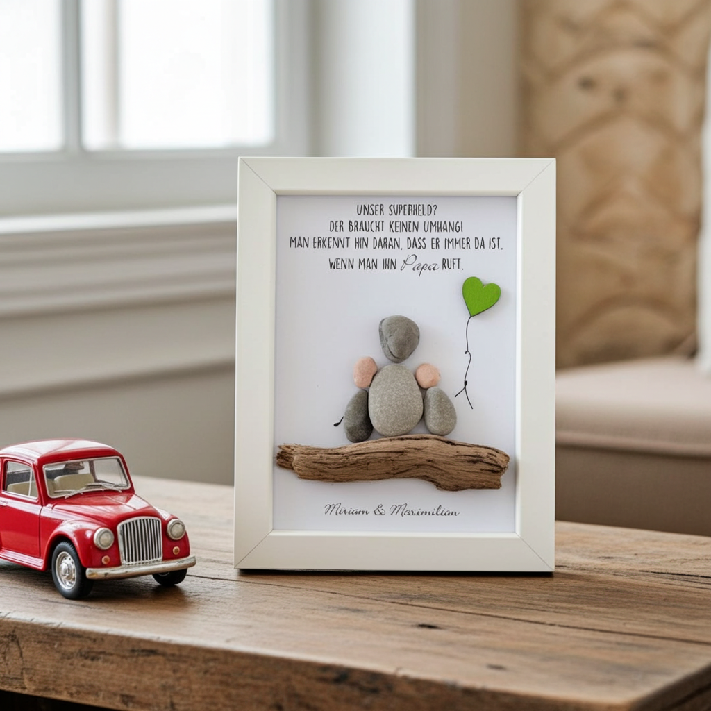 Steinbild - Papa - Mein Superheld der braucht keinen Umhang - Vatertagsgeschenk