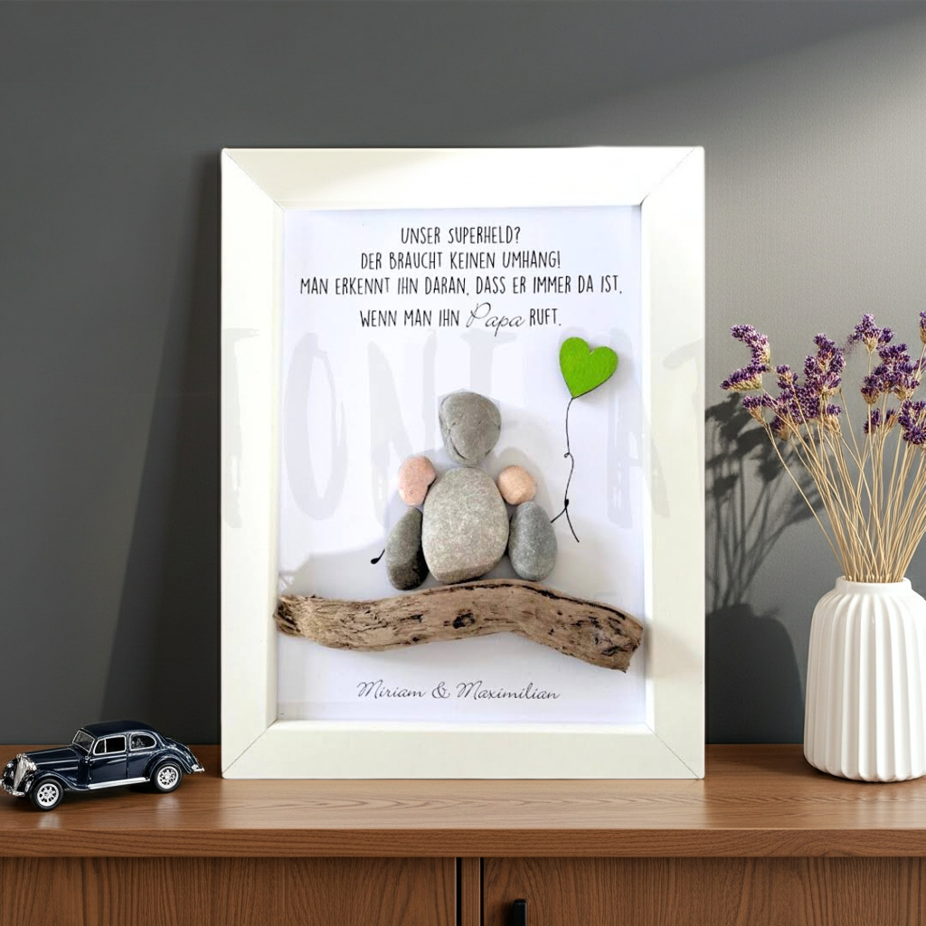 Steinbild - Papa - Mein Superheld der braucht keinen Umhang - Vatertagsgeschenk