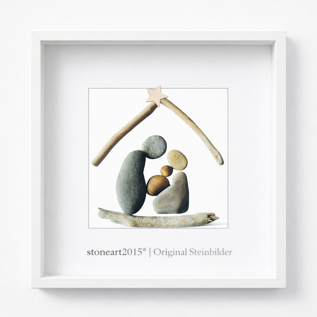 Handgemachtes Steinbild Krippe mit Natursteinen – Weihnachtsdeko & kleines Weihnachtsgeschenk