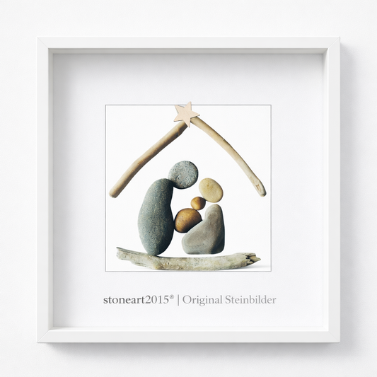 Handgemachtes Steinbild Krippe mit Natursteinen – Weihnachtsdeko & kleines Weihnachtsgeschenk