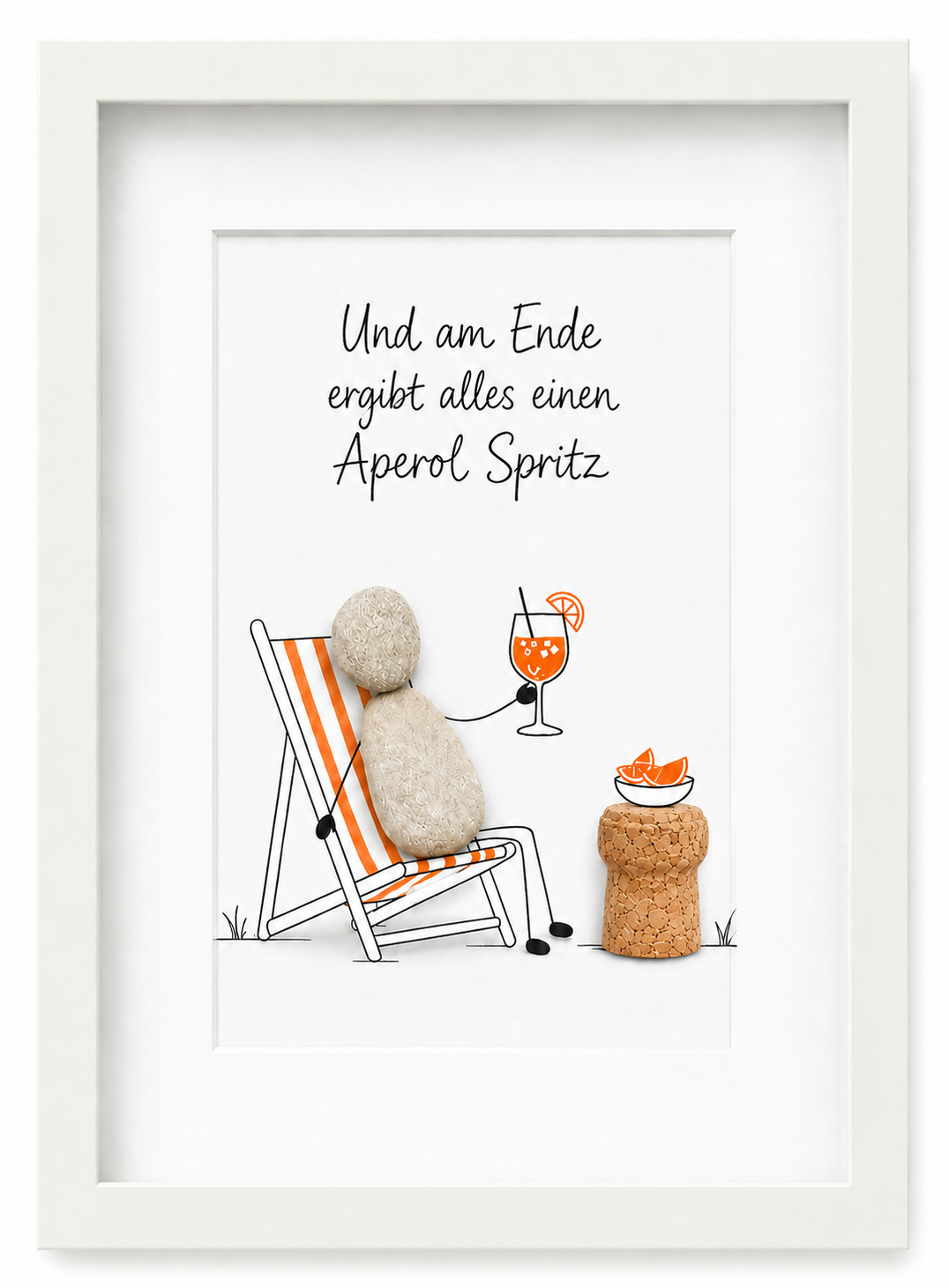 Kieselsteinbild Und am Ende ergibt alles einen Aperol Spritz – Geschenk für Aperol-Liebhaber, handgemachtes Steinbild