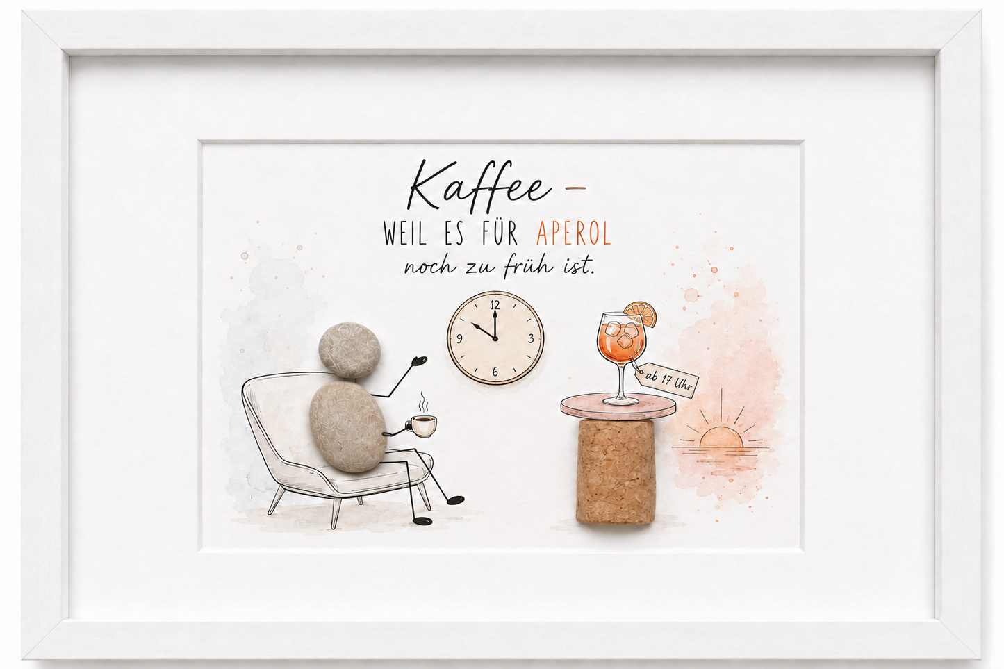 Kieselsteinbild Kaffee weil es für Aperol noch zu früh ist – Geschenk für Kaffee- und Aperolfans, handgemachtes Steinbild