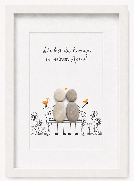 Kieselsteinbild Du bist die Orange in meinem Aperol – Geschenk für Partner, handgemachtes Steinbild