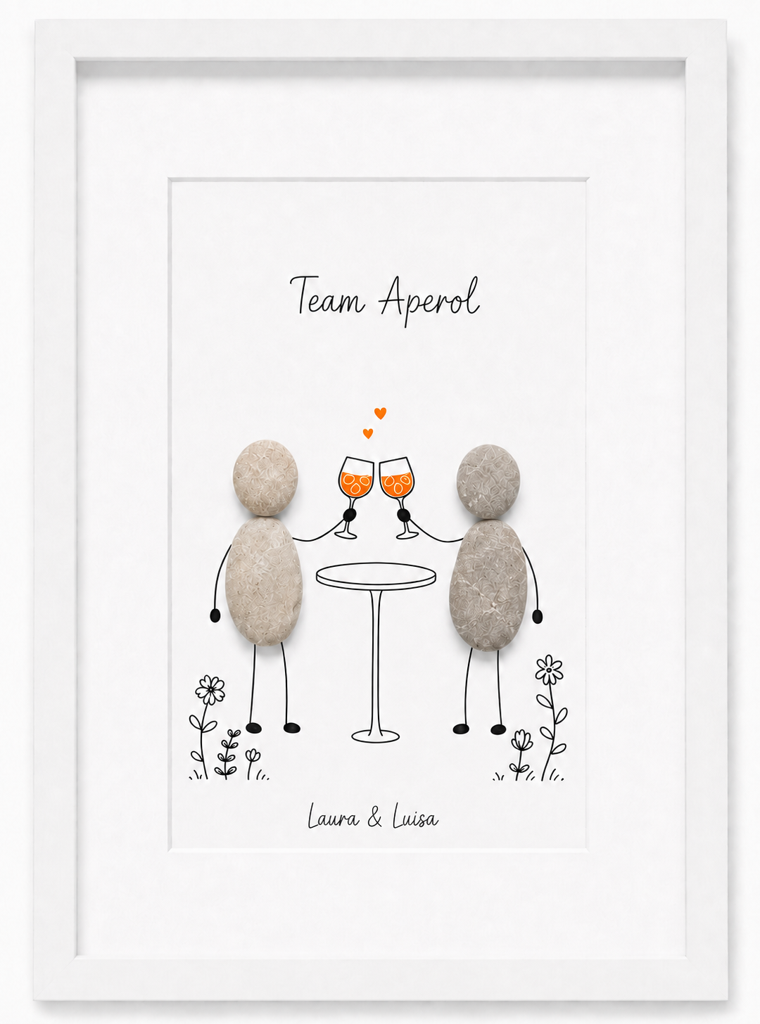 Kieselsteinbild Team Aperol personalisiert mit Namen – Geschenk für Aperol-Fans, handgemachtes Steinbild